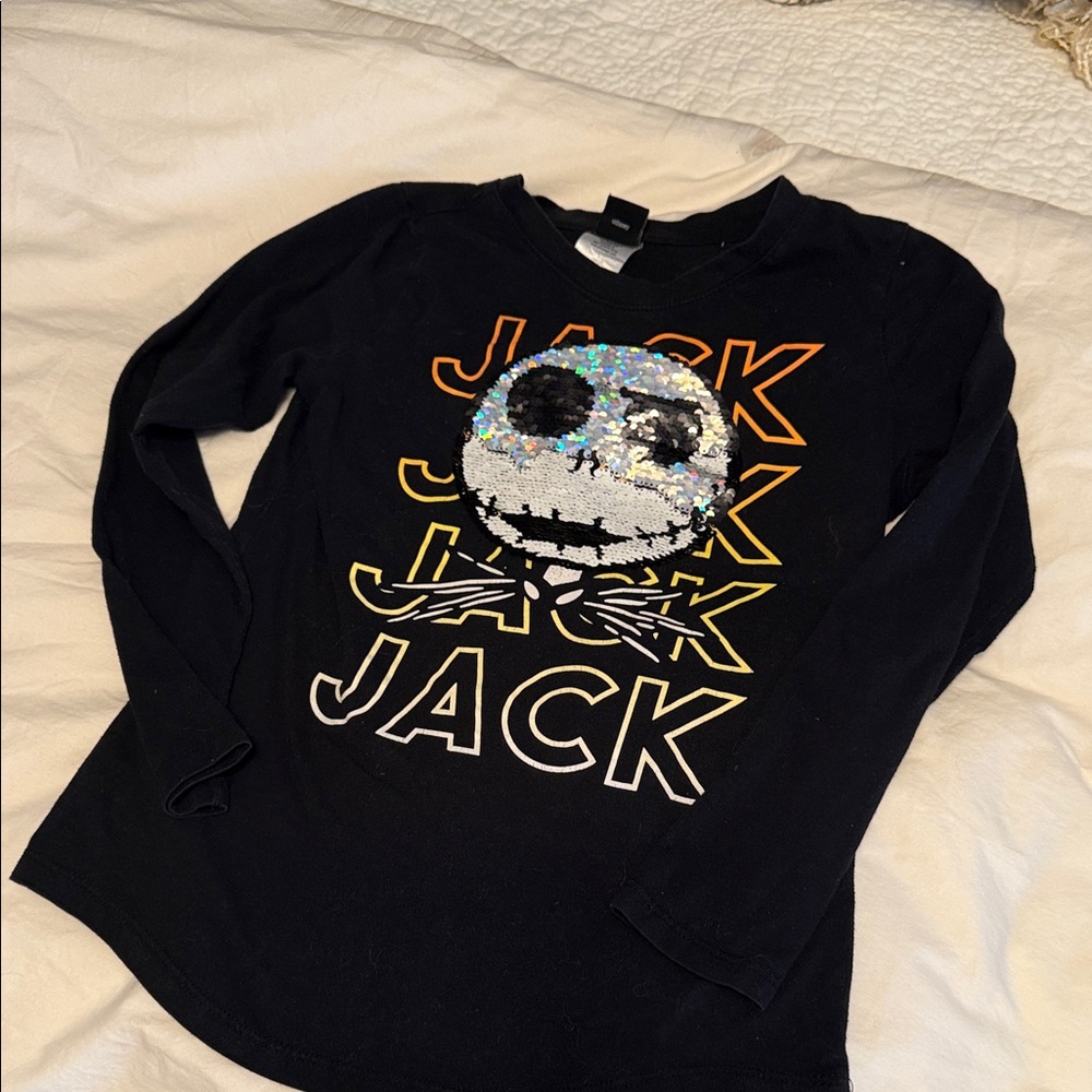 Disney Black Long Sleeve Tee with Sequin Jack Design